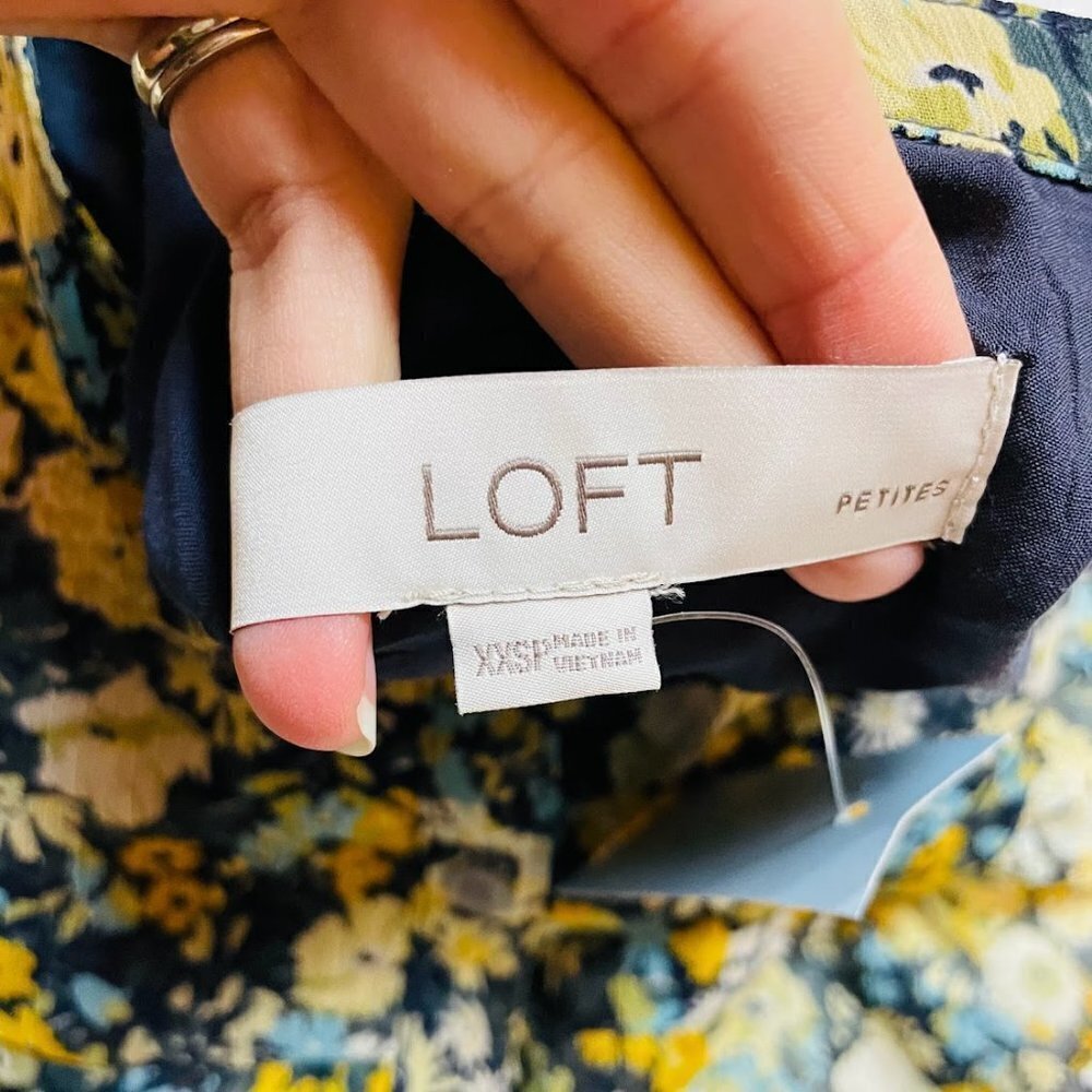 NWT Ann Taylor LOFT Dress Midi Floral Cottagecore Ruffle Button Down Petite XXS - Picture 8 of 10